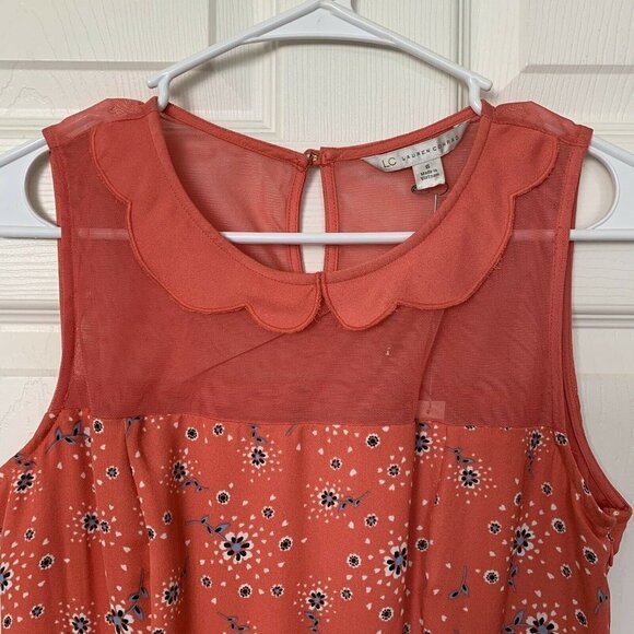 Lauren Conrad Dress 6 Floral Orange Coral Sleeveless Scalloped Collar Lined - Picture 2 of 10